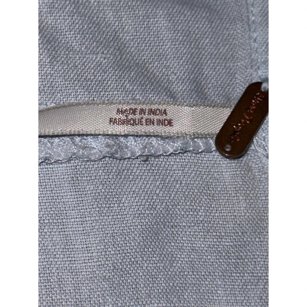 Free People Light Blue Linen Blend Button Down Tunic Shirt Oversized Womens L